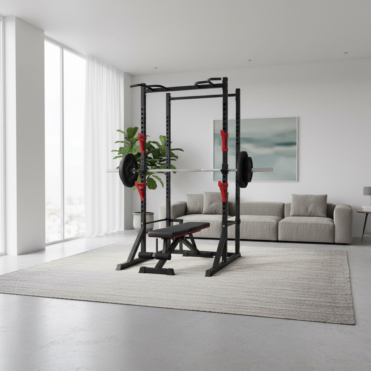 Adjustable Power Rack with Pul - Home Gym Rack 评论和价格